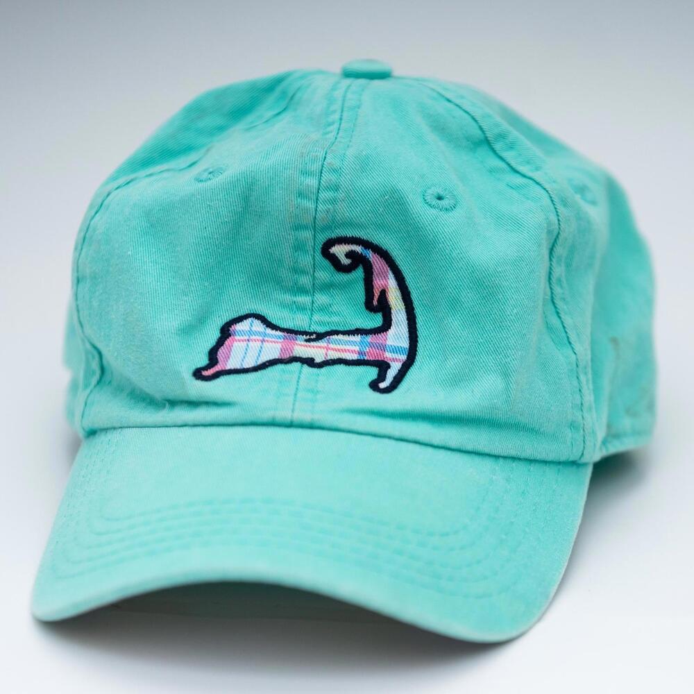 Cuffys Cape Cod Hat Cap Strap Back Womens Aqua Blue Plaid Embroidered Vacation